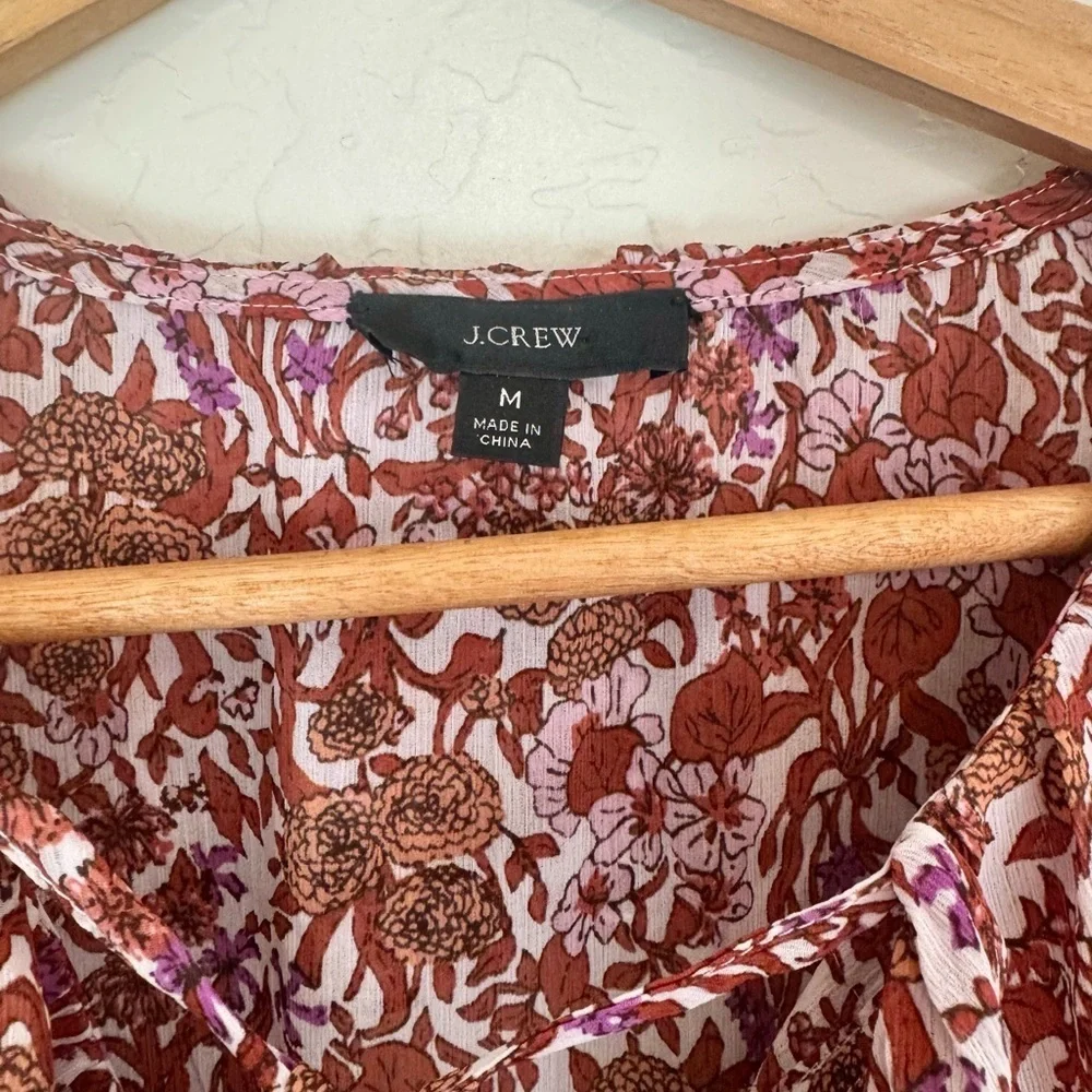 J. Crew Ruffle Crinkle Chiffon Top in Fête Floral Medium